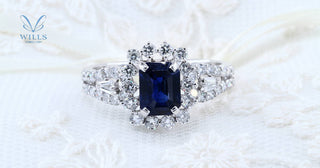 WILLS 款式鑒賞 ~ 天然階梯形藍寶石圍石鑽石戒指 - WILLS JEWELLERY