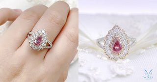 WILLS 款式鑒賞 ~ 玫瑰花瓣  ·  天然梨形粉鑽圍鑽戒指 - WILLS JEWELLERY