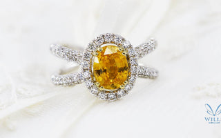 WILLS 款式鑒賞 ~ 貴氣Criss-Cross橘金色藍寶石鑽石戒指 - WILLS JEWELLERY