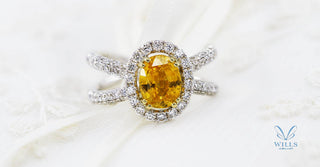 WILLS 款式鑒賞 ~ 貴氣Criss-Cross橘金色藍寶石鑽石戒指 - WILLS JEWELLERY