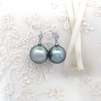 鑽石垂吊耳環 • 10mm南洋珍珠 - WILLS JEWELLERY