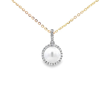 圓形圍鑽吊墜 • 7.5mm日本Akoya珍珠 - WILLS JEWELLERY