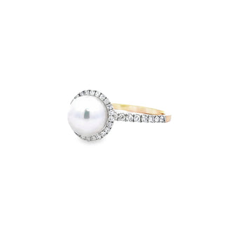 圓形圍鑽戒指 • 7.5mm日本Akoya珍珠 - WILLS JEWELLERY