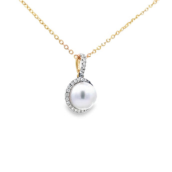 圓形圍鑽吊墜 • 7.5mm日本Akoya珍珠 - WILLS JEWELLERY