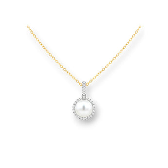 圓形圍鑽吊墜 • 7.5mm日本Akoya珍珠 - WILLS JEWELLERY