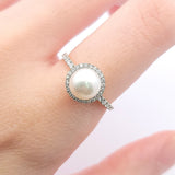 圓形圍鑽戒指 • 7.5mm日本Akoya珍珠 - WILLS JEWELLERY