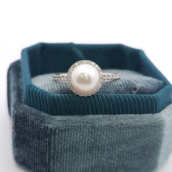 圓形圍鑽戒指 • 7.5mm日本Akoya珍珠 - WILLS JEWELLERY