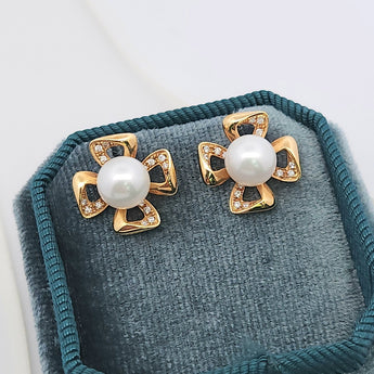 花形耳環・7mm日本Akoya珍珠 - WILLS JEWELLERY