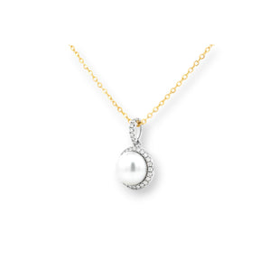 圓形圍鑽吊墜 • 7.5mm日本Akoya珍珠