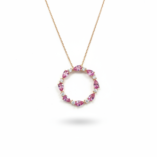 粉寶鑽石花環吊墜 - WILLS JEWELLERY