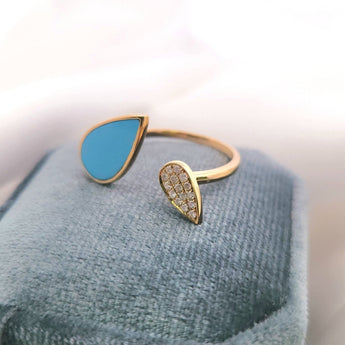 Enchaîner梨形開口戒指．綠松石 - WILLS JEWELLERY