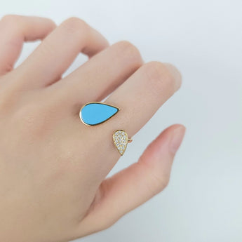 Enchaîner梨形開口戒指．綠松石 - WILLS JEWELLERY