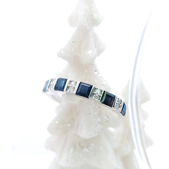 （網店限定！）Garden・Mosaic 藍白相間戒指．墨藍色藍寶石 - WILLS JEWELLERY