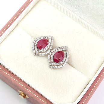 雙層圍鑽耳環・紅寶石 - WILLS JEWELLERY