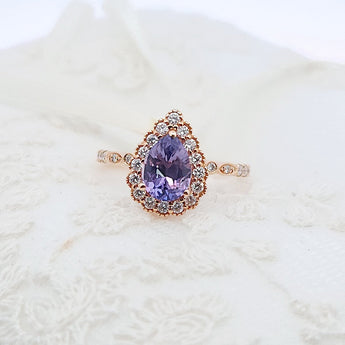 梨形圍鑽戒指 · 薰衣草藍寶石 - WILLS JEWELLERY