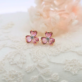 三葉草耳環．粉紅色藍寶石 - WILLS JEWELLERY