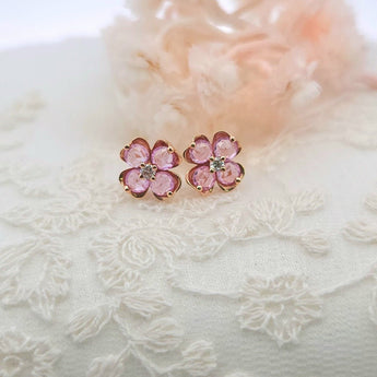 四葉草耳環．粉紅色藍寶石 - WILLS JEWELLERY