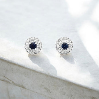 雙層圍鑽耳環．藍色藍寶石 - WILLS JEWELLERY