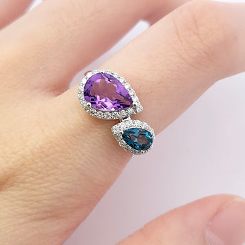 拼色戒指・紫晶及倫敦藍托帕石 - WILLS JEWELLERY