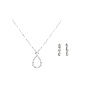 (聖誕套裝) 璀璨淚滴鑽石項鍊 + 白金竹節造型鑲鑽耳環 - WILLS JEWELLERY
