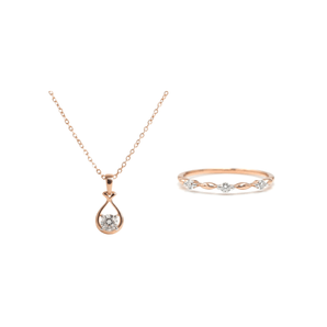 (聖誕套裝) 玫瑰金淚滴鑽石吊墜 + 永恆纏綿三鑽戒指 - WILLS JEWELLERY