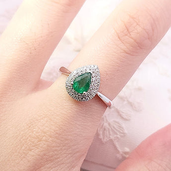 雙層圍鑽戒指 · 綠寶石 - WILLS JEWELLERY