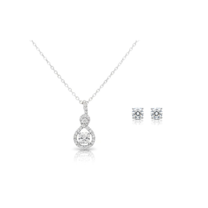 (聖誕套裝) 璀璨雙環鑽石吊墜 + 白金單鑽耳釘