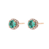 18K玫瑰金圓形非洲綠寶石圍鑽耳環 - WILLS JEWELLERY