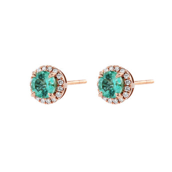 18K玫瑰金圓形非洲綠寶石圍鑽耳環 - WILLS JEWELLERY