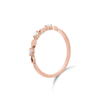 18K玫瑰金欖尖圓點鑽石線戒 - WILLS JEWELLERY