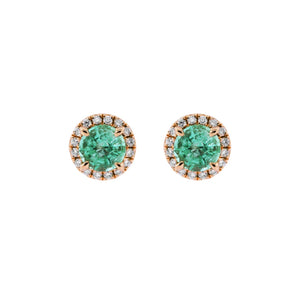 18K玫瑰金圓形非洲綠寶石圍鑽耳環 - WILLS JEWELLERY