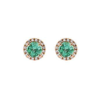 18K玫瑰金圓形非洲綠寶石圍鑽耳環 - WILLS JEWELLERY