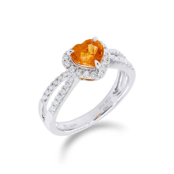 18K白金心形芬達寶石圍鑽戒指 - WILLS JEWELLERY