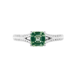 18K白金天然0.97ct上丁方形緬甸橄欖石鑽石戒指 - WILLS JEWELLERY