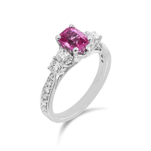 18K白金天然1.22ct雷地恩形粉紅色藍寶石鑽石戒指 (附証書) - WILLS JEWELLERY