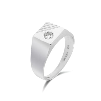 9K白金鑽石圖章戒指 - WILLS JEWELLERY