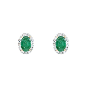 橢圓形綠寶石鑽石耳環 - WILLS JEWELLERY
