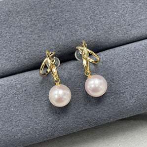 Made in Japan・Akoya round pearl hanging X-shaped double hoop earrings