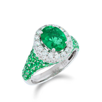 天然綠寶石圍鑽密鑲戒指 - WILLS JEWELLERY
