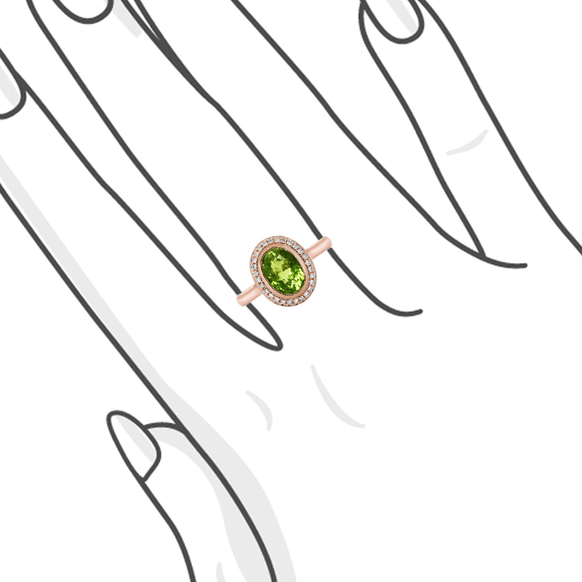橢圓形綠碧璽圍鑽戒指