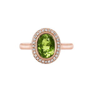 橢圓形綠碧璽圍鑽戒指