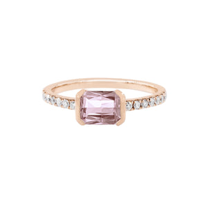 Leiden-style light pink-orange lotus sapphire (Padparadscha) diamond ring