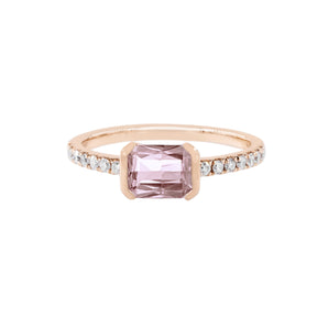 Radiant Shape Pale Pink Orange Lotus Sapphire (Padparadscha) Diamond Ring