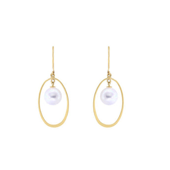 日本製・Akoya正圓珍珠垂吊圈圈星球耳環 - WILLS JEWELLERY