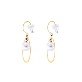 日本製・Akoya正圓珍珠垂吊圈圈星球耳環 - WILLS JEWELLERY