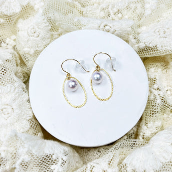 日本製・Akoya正圓珍珠垂吊圈圈星球耳環 - WILLS JEWELLERY