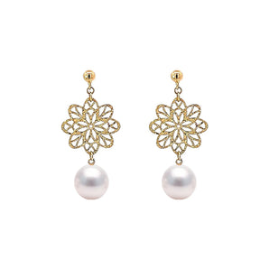 日本製・Akoya正圓珍珠垂吊通花耳環 (花珠等級) - WILLS JEWELLERY