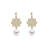 日本製・Akoya正圓珍珠垂吊通花耳環 (花珠等級) - WILLS JEWELLERY