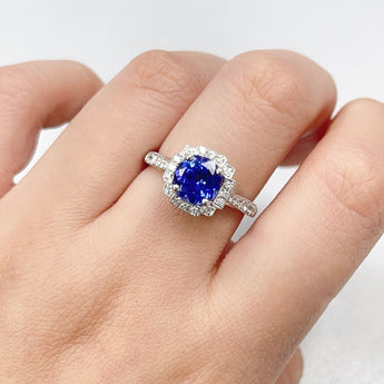 Art Deco · 圓形坦桑石圍石鑽石戒指 - WILLS JEWELLERY