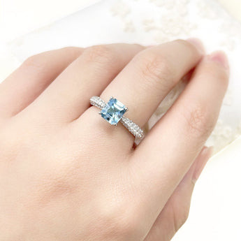天然馬達加斯加產阿斯切工(Asscher Cut)海藍寶鑽石戒指 - WILLS JEWELLERY